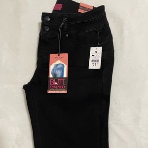 BRAND NEW NEVER WORN black butt lifting wax denim jeans